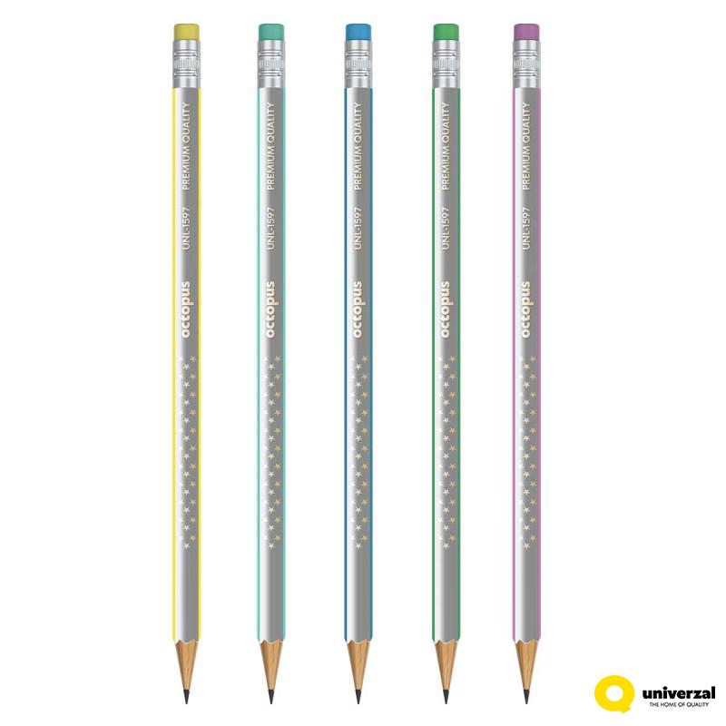 Olovka grafitna HB sa gumicom Triangular Neon Stars Octopus