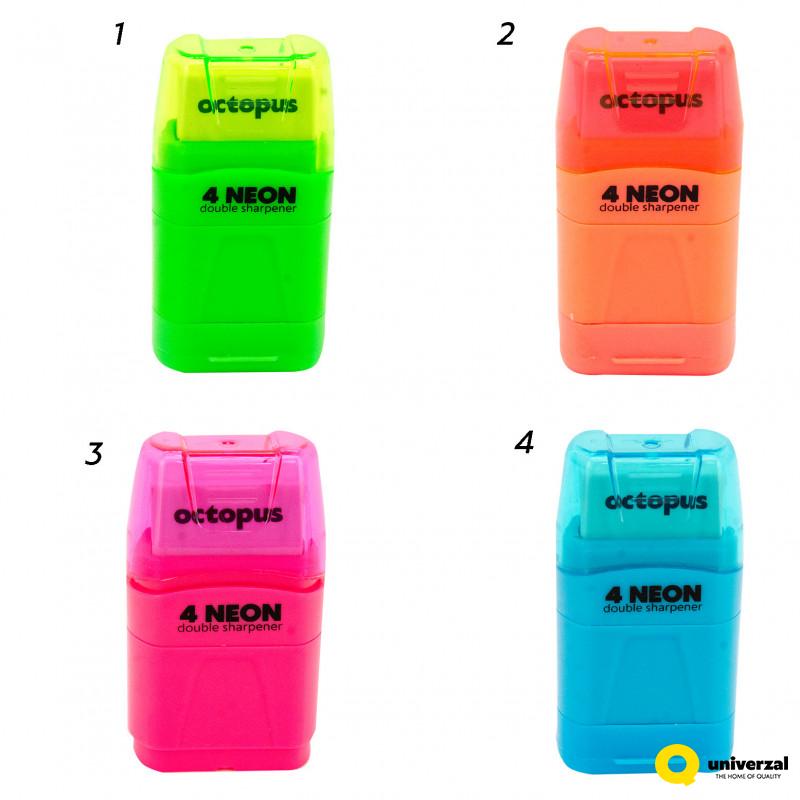 Šiljalo duplo sa gumicom 4 Neon